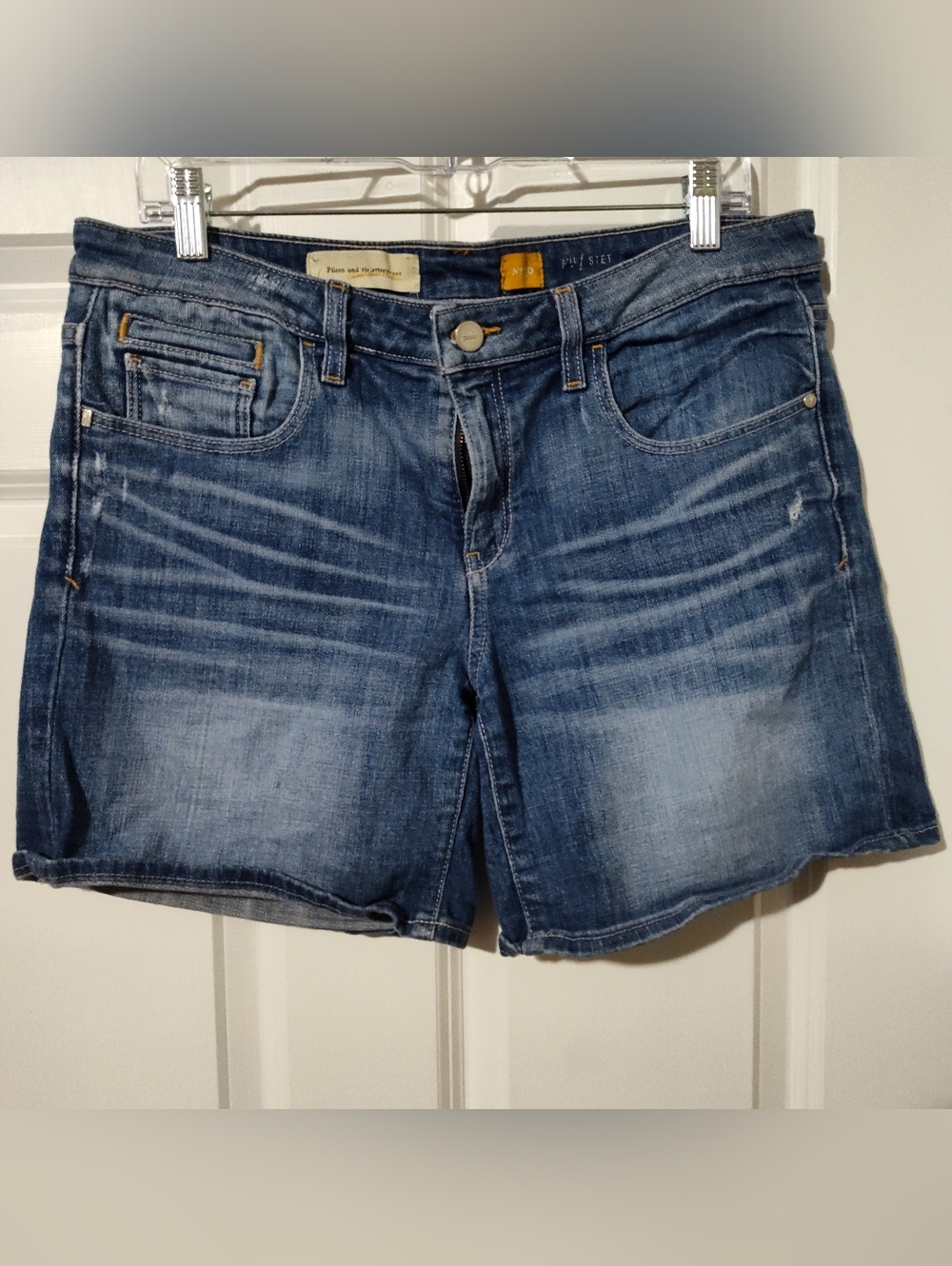 Pilcro and the Letterpress Distressed Blue Denim Shorts